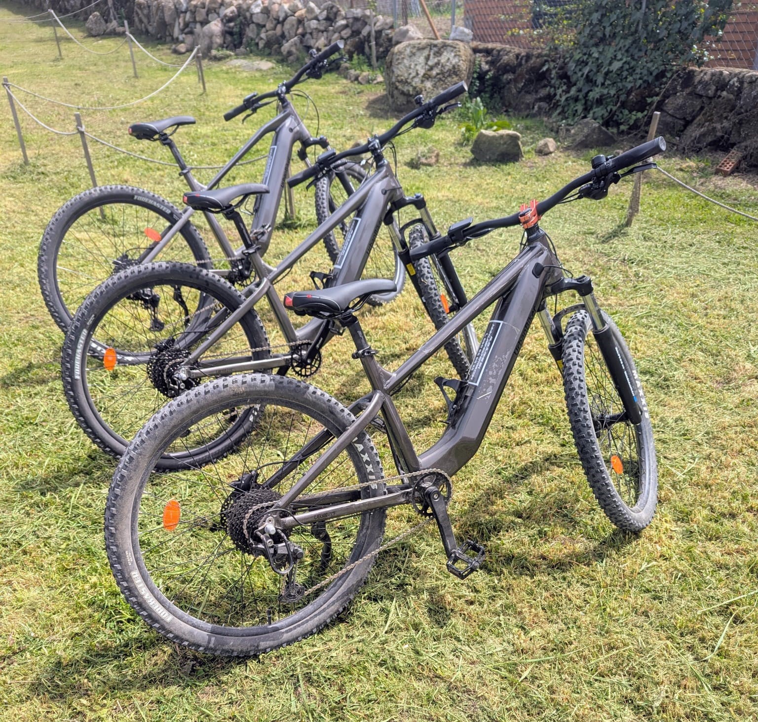 Electric mountain bikes ready for the English-guided tour