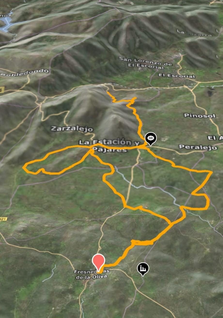 3D view of the circular route through La Herrería Forest and San Lorenzo de El Escorial